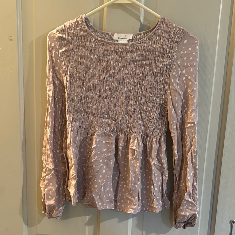 Madewell Tan and Brown Smocked Peplum Blouse